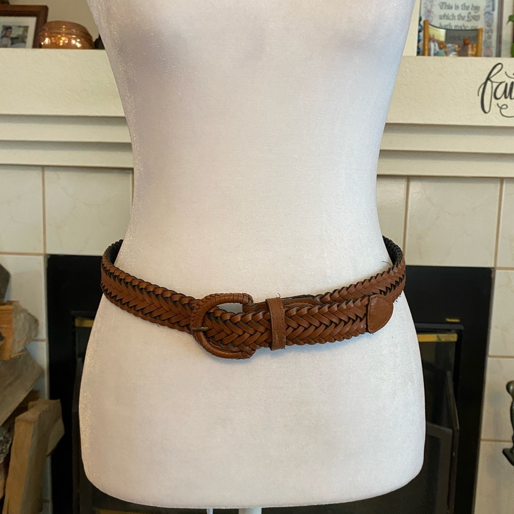 Women’s Braided Leather Belt, Brown, Size 28/29